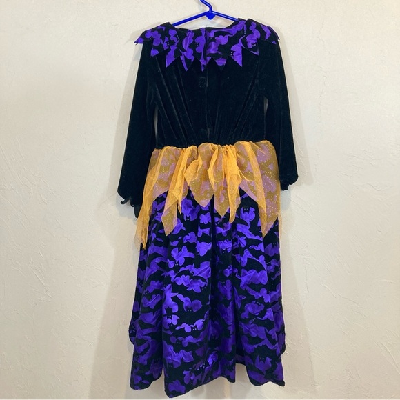 Girls Witch Black Orange Halloween Bats Costume - Picture 4 of 9